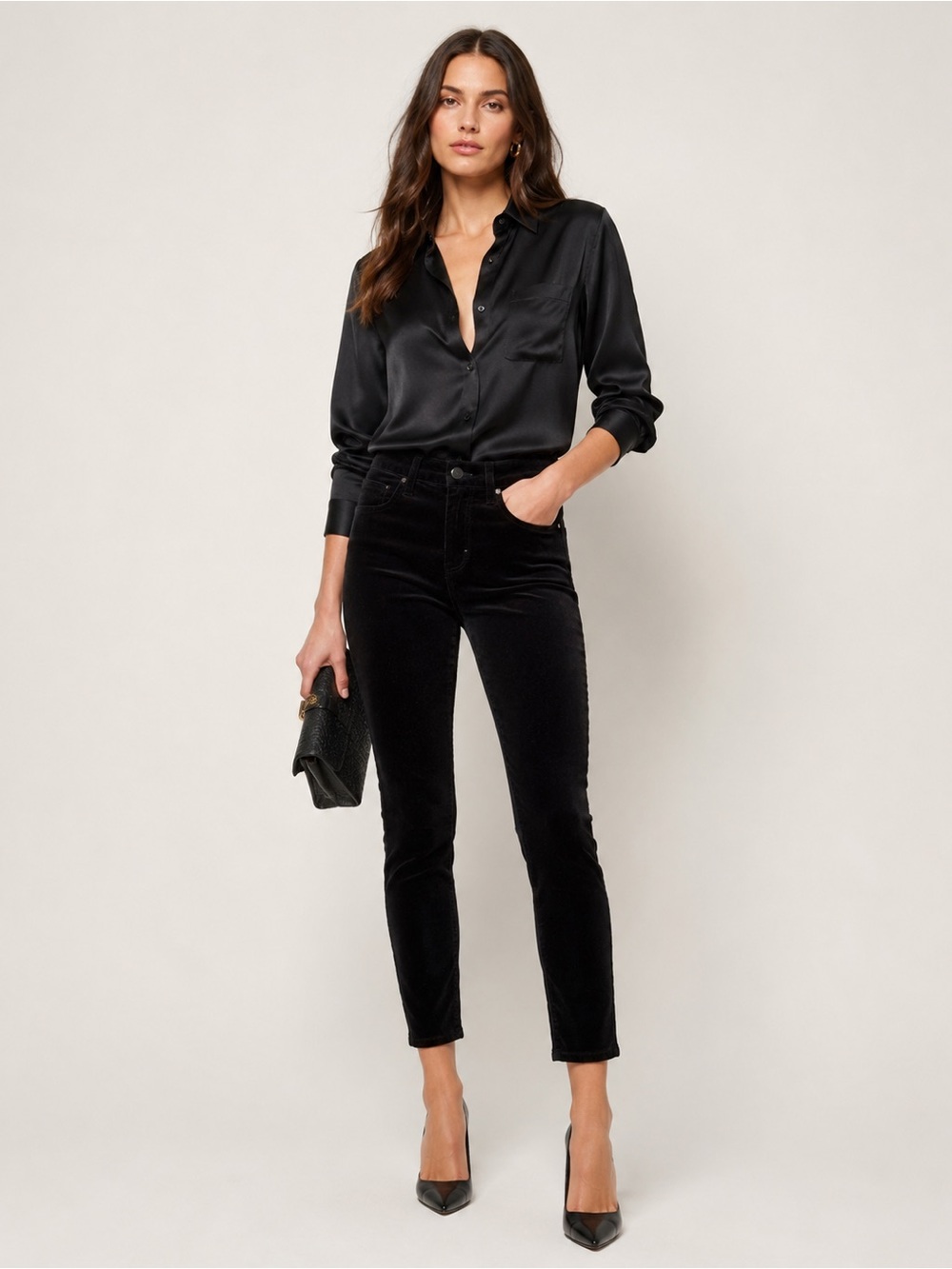 L’AGENCE Margot Velvet High Rise Skinny Black Pants USA Made Size 4